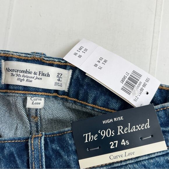 New ABERCROMBIE Curve Love High Rise 90s Relaxed Jean Dark (27, 29) SHORT inseam - Picture 6 of 10